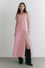 Dusty Pink - Sleeveless Twill Maxi Slip Dress - 0