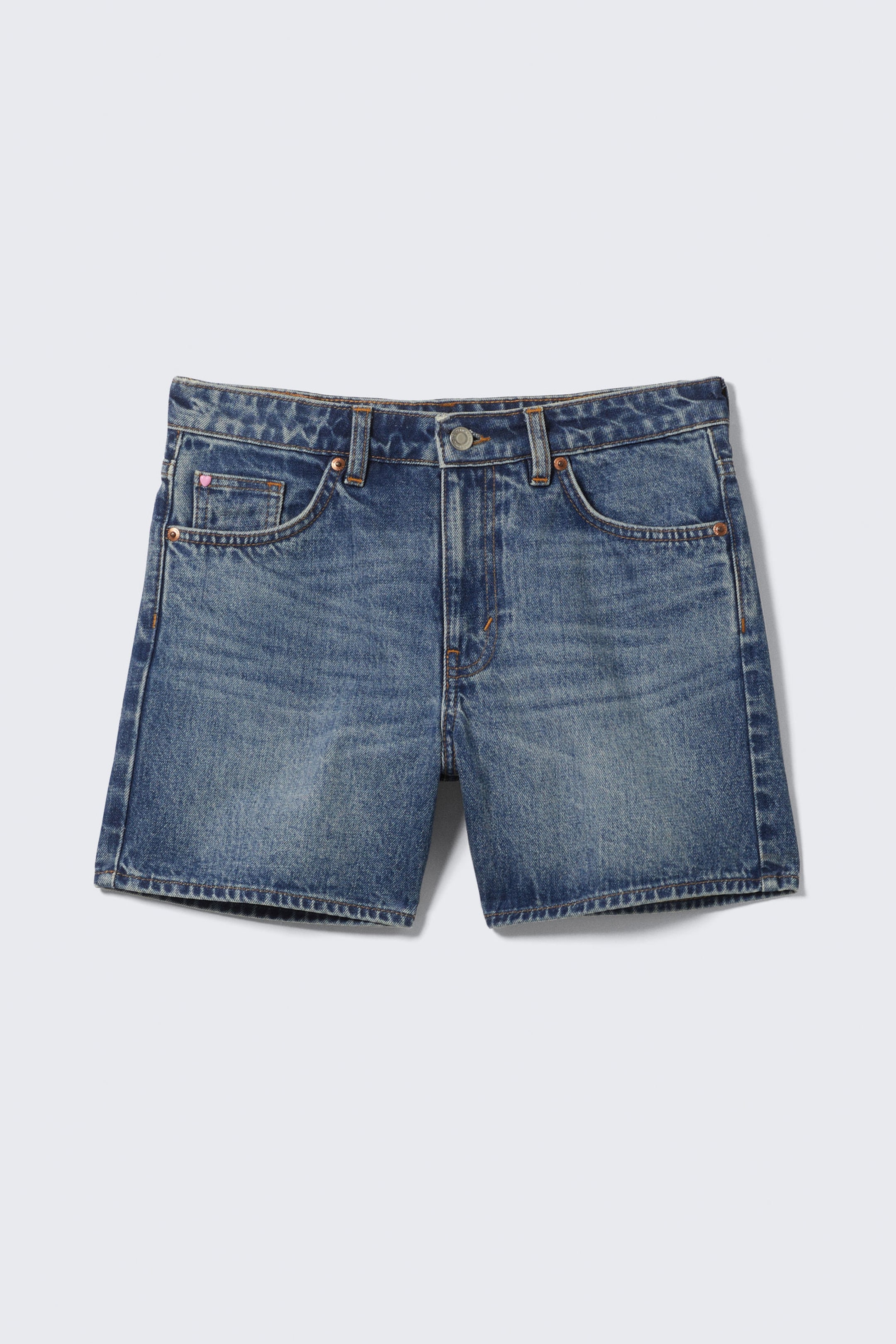 Mountain Blue - Medium Blue - Aimo Mid-Rise Straight Leg Denim Shorts - 4