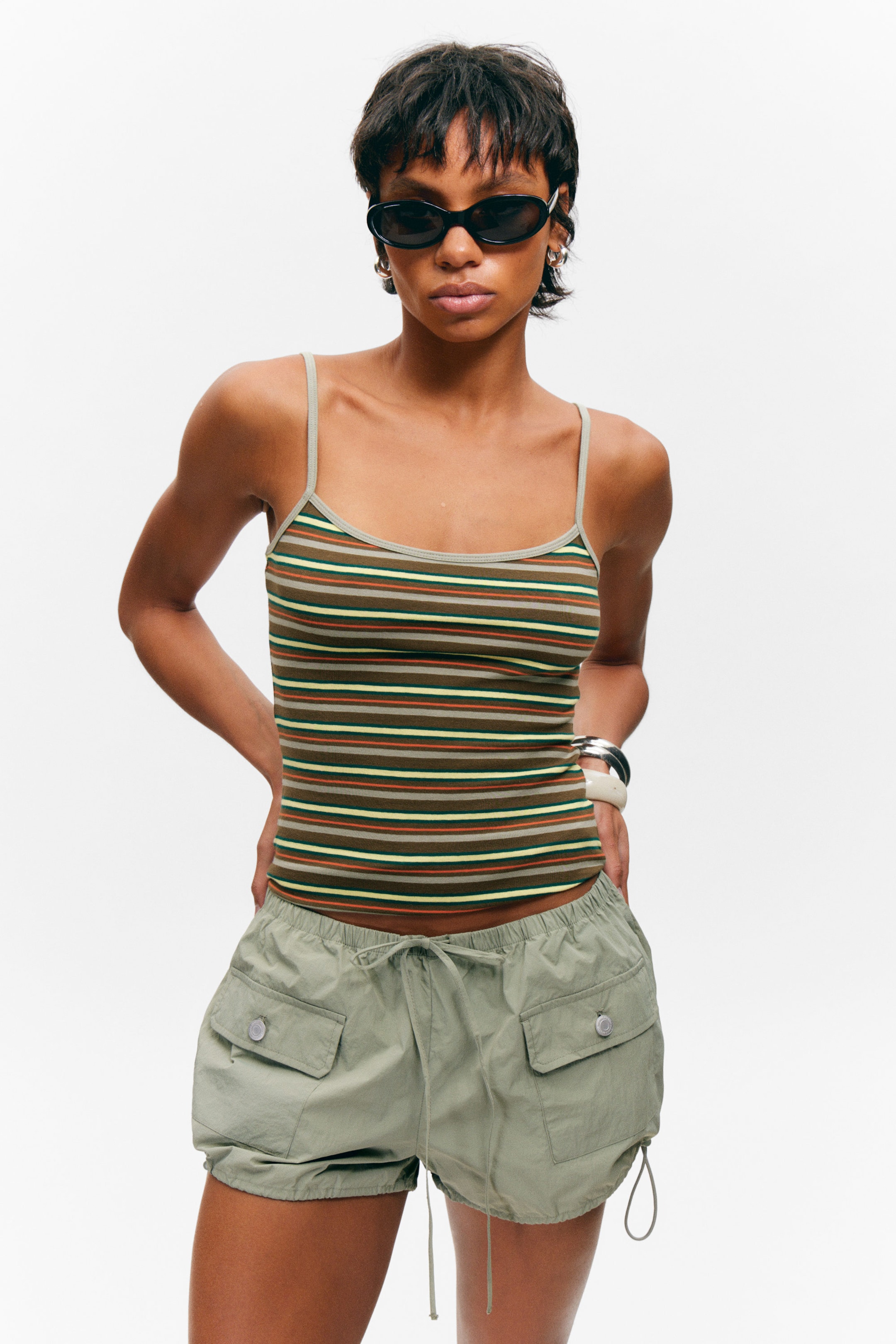 Brown Multi Striped - Slim-fit tanktop met smalle bandjes - 0