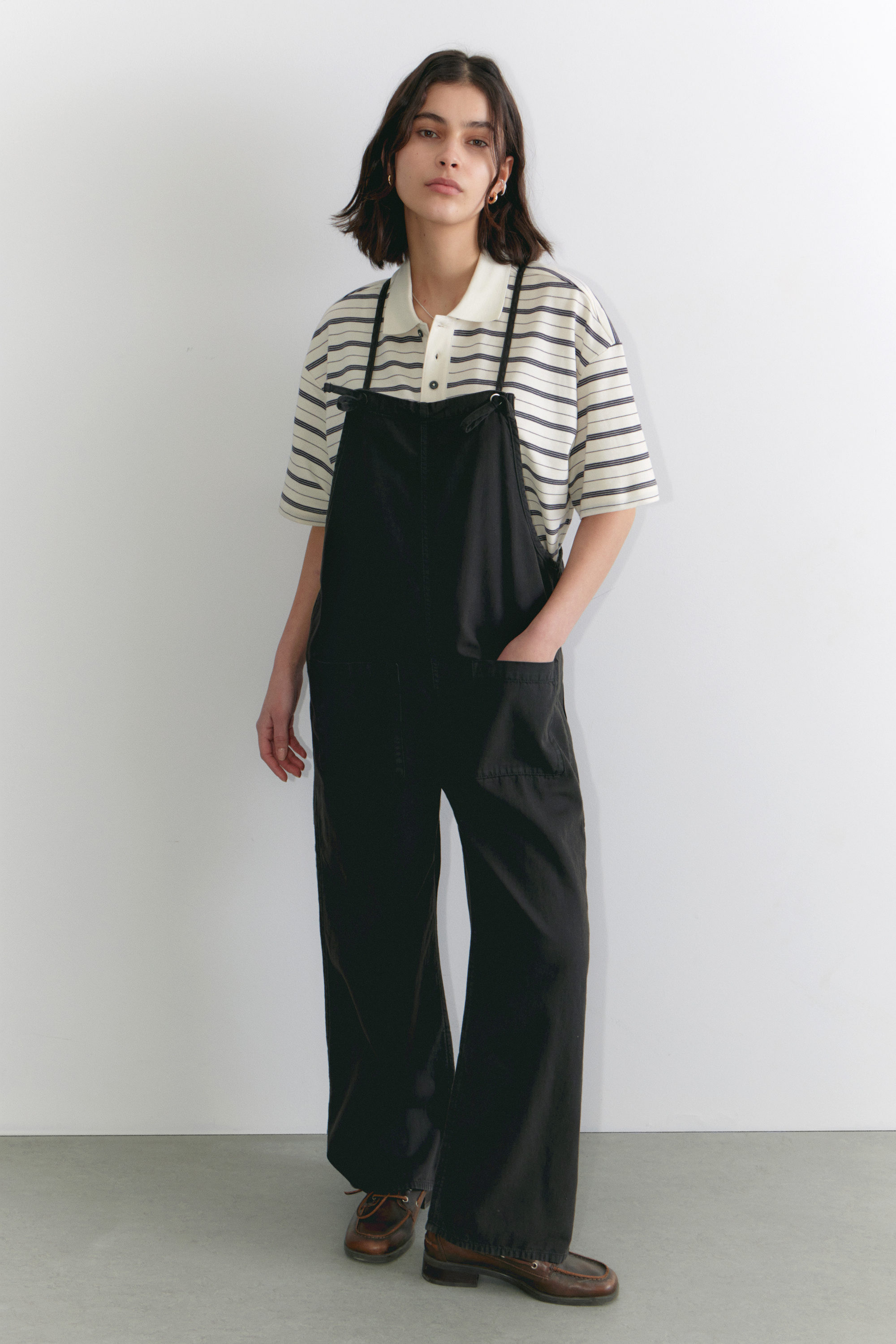 Black - Tie Denim Dungarees - 1