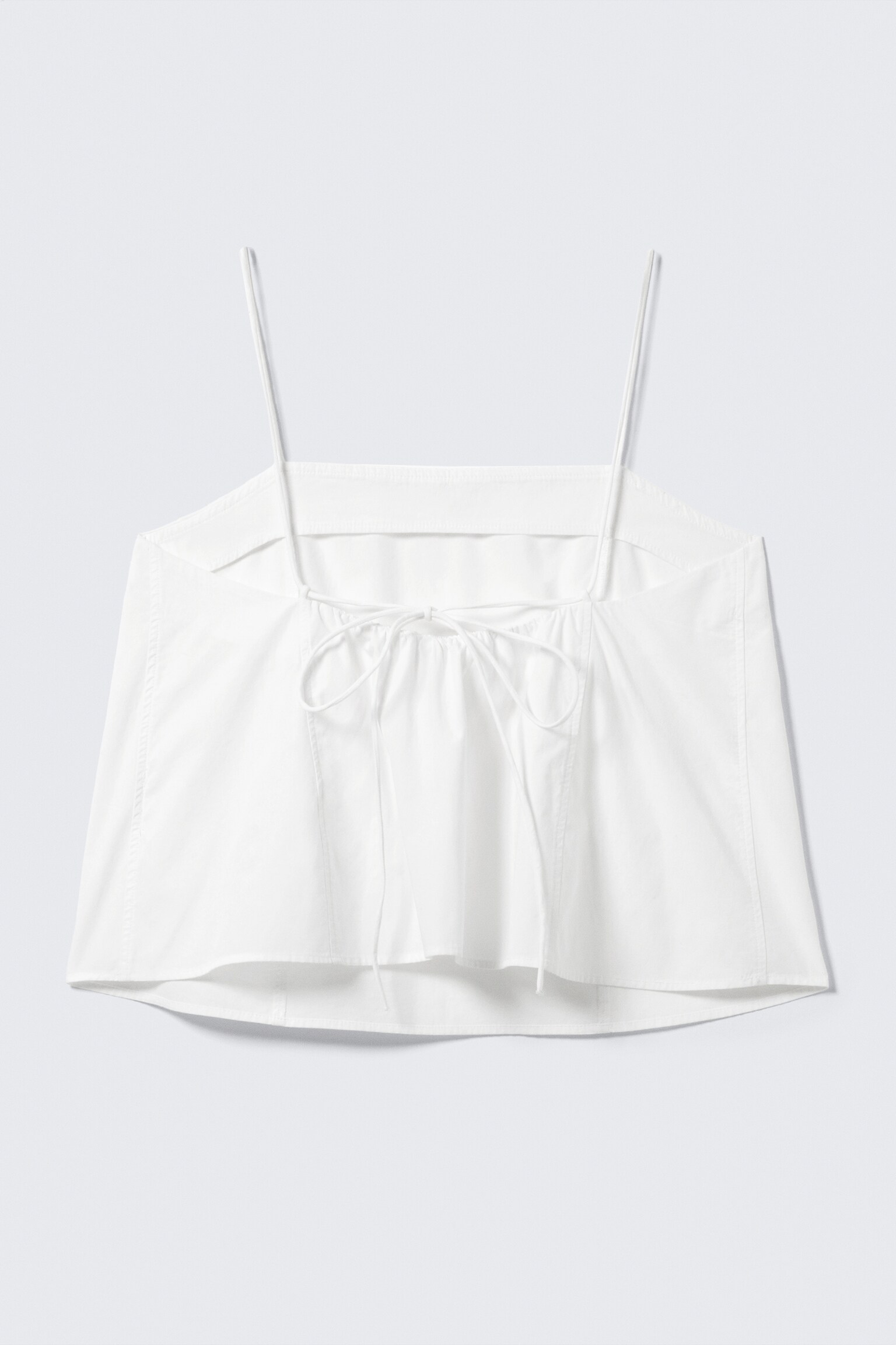 Drawstring Poplin Strap Top - White/Dark Brown/Light Red - 2