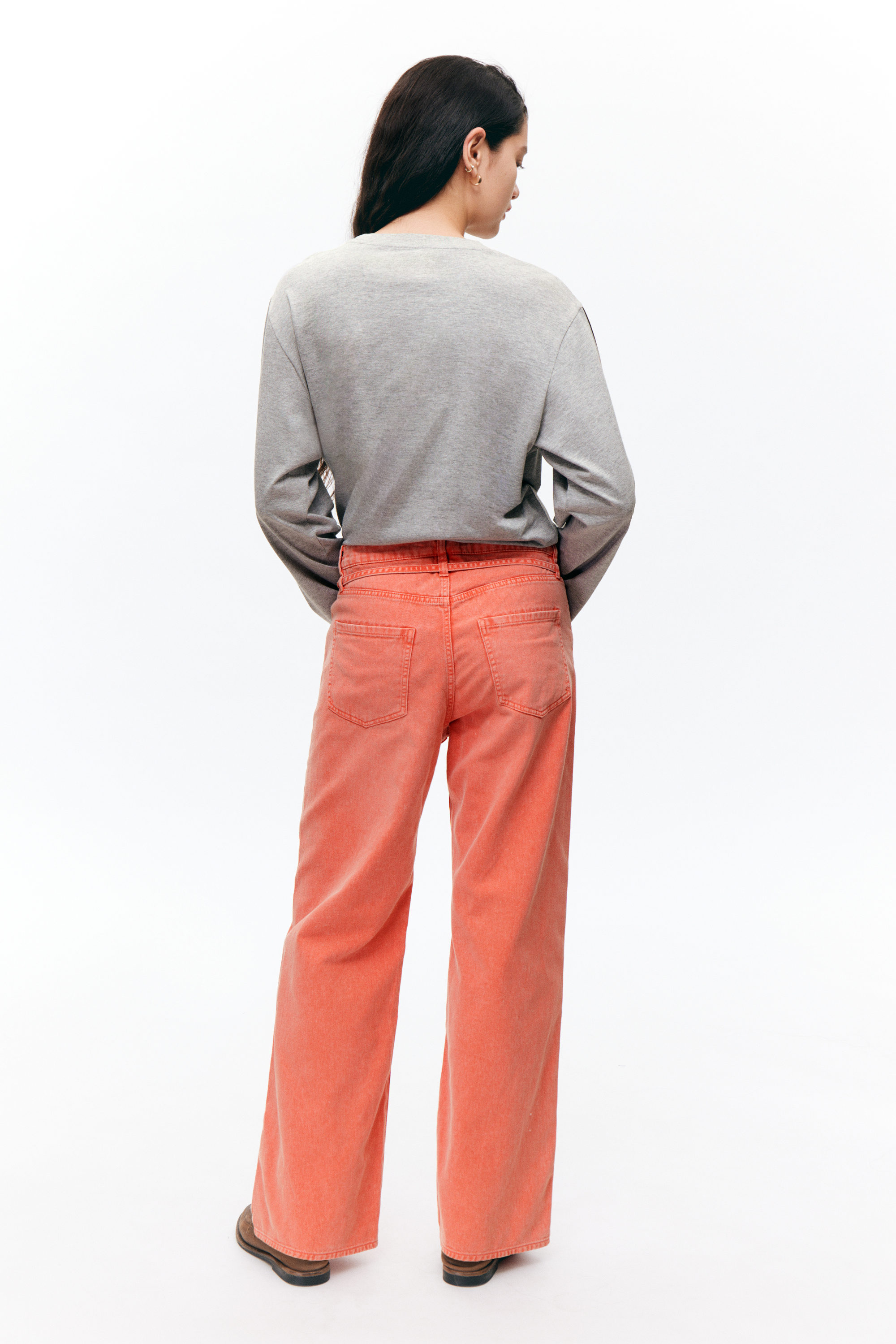 Dusty Red Overdye - Low Waisted Relaxed Twill Trousers - 2