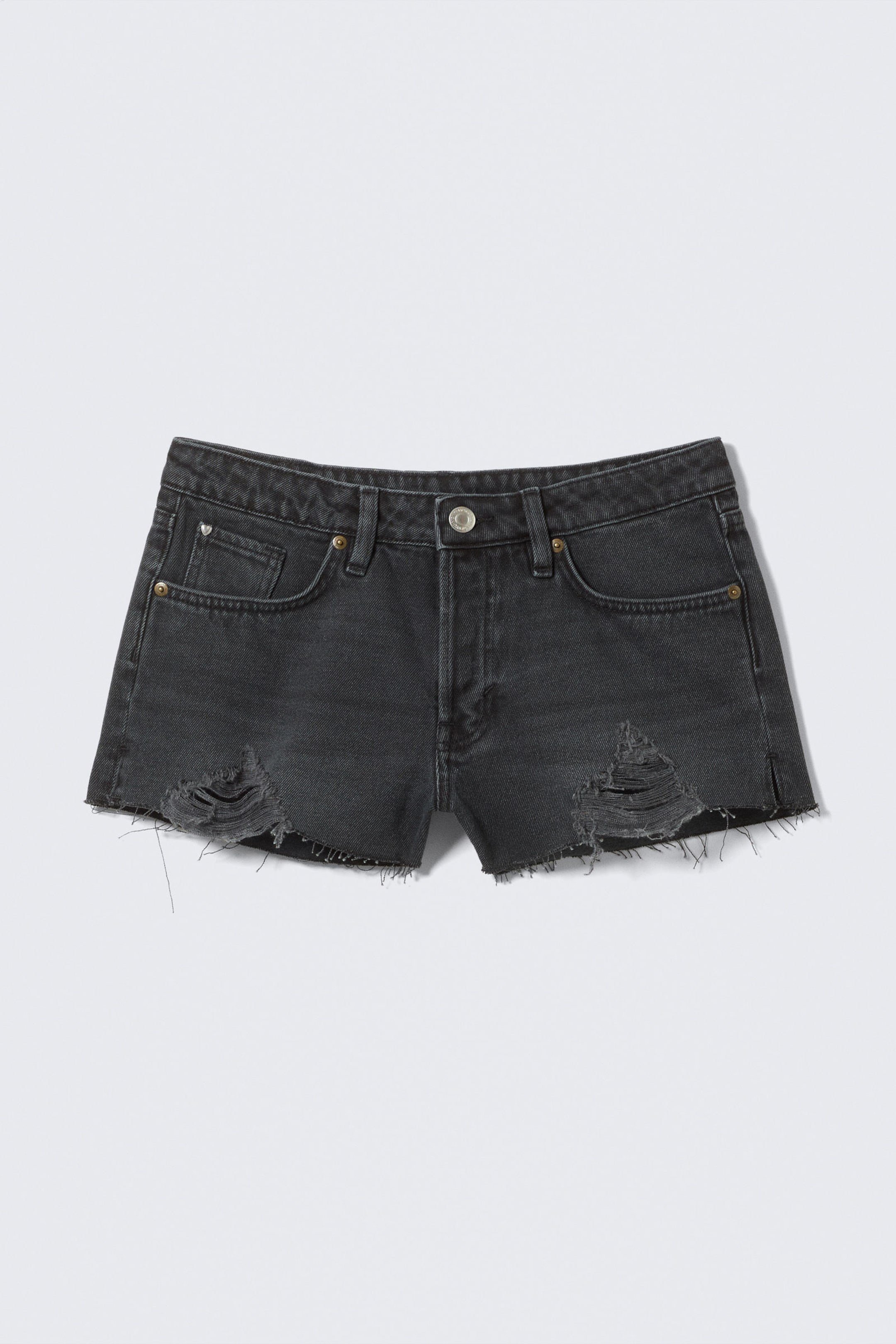 Smoky Blue - Dark Blue - Low Waist Raw Hem Mini Denim Shorts - 5