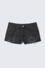 Smoky Blue - Dark Blue - Low Waist Raw Hem Mini Denim Shorts - 5