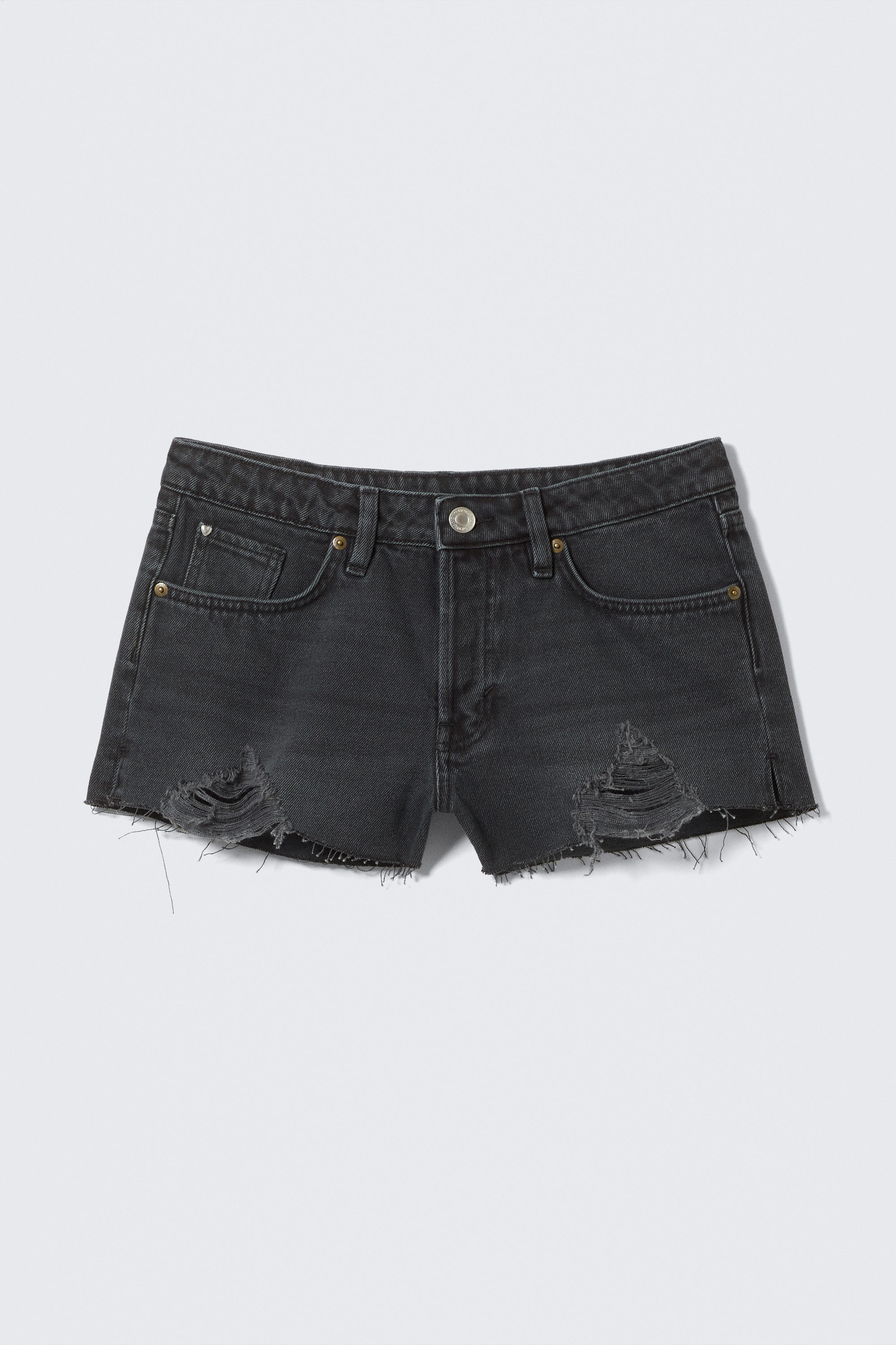 Smoky Blue - Dunkelblau - Low Rise Raw Hem Mini Denim Shorts - 5
