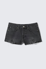 Smoky Blue - Dark Blue - Low Rise Raw Hem Mini Denim Shorts - 5