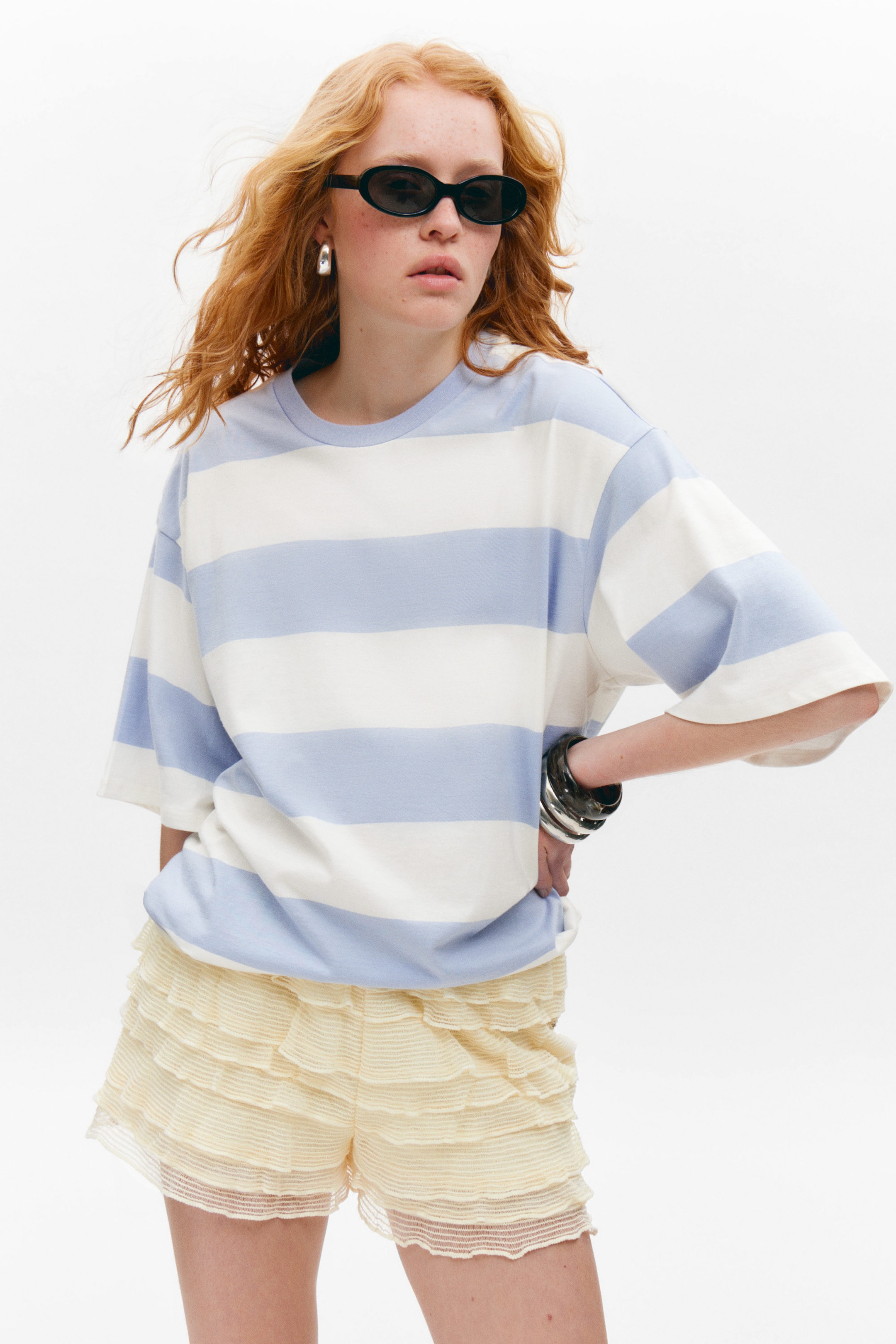 Light Blue & White Stripe - 28 - Boxy Fit Printed T-Shirt - 2