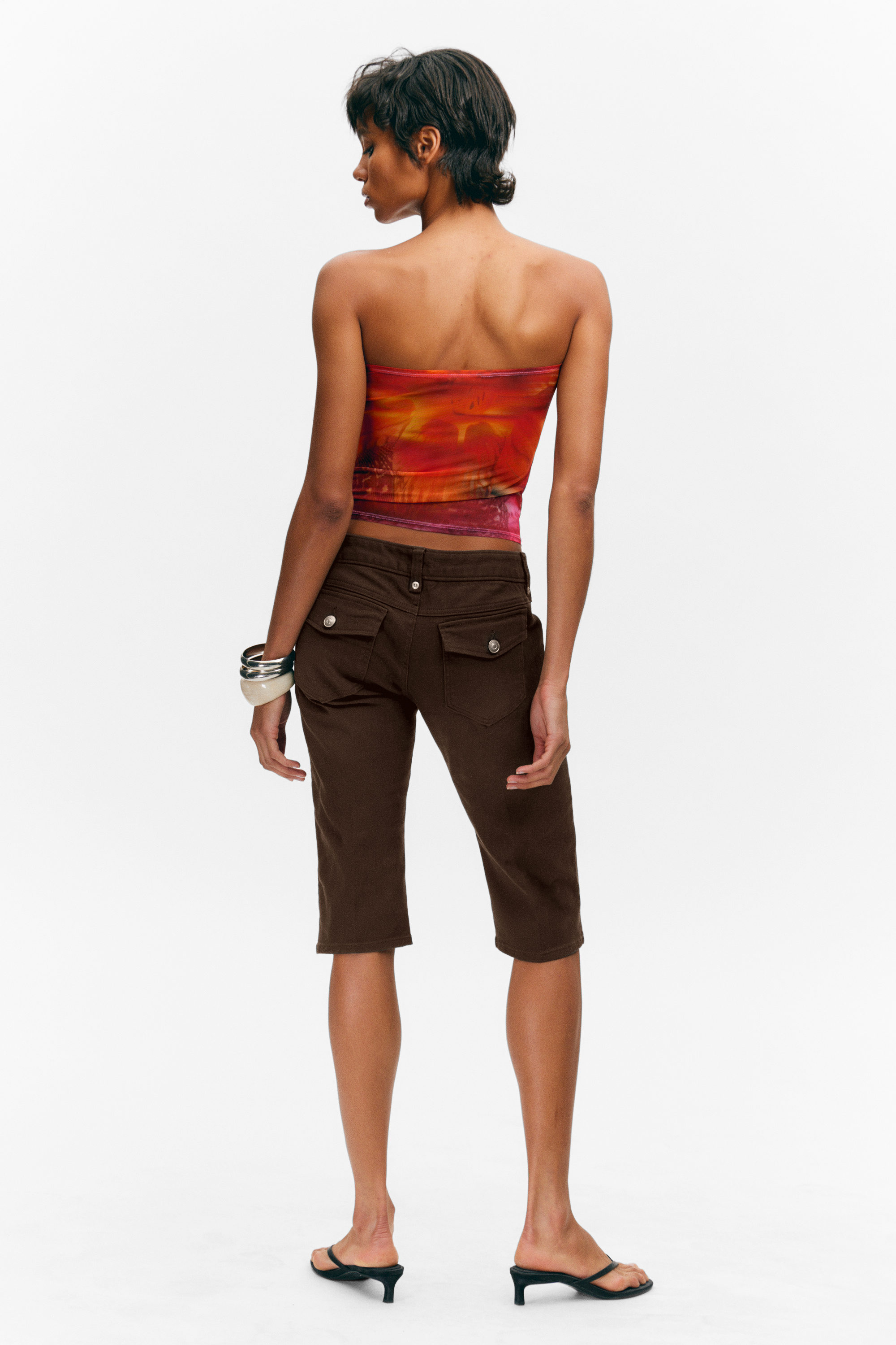Pink & Rot - Abstrakte Blumen - Bandeau-Top aus bedrucktem Netzstoff - 2
