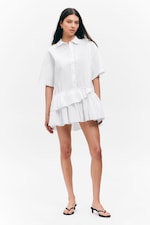 Wit - Oversized mini-overhemdjurk met ruches - 0