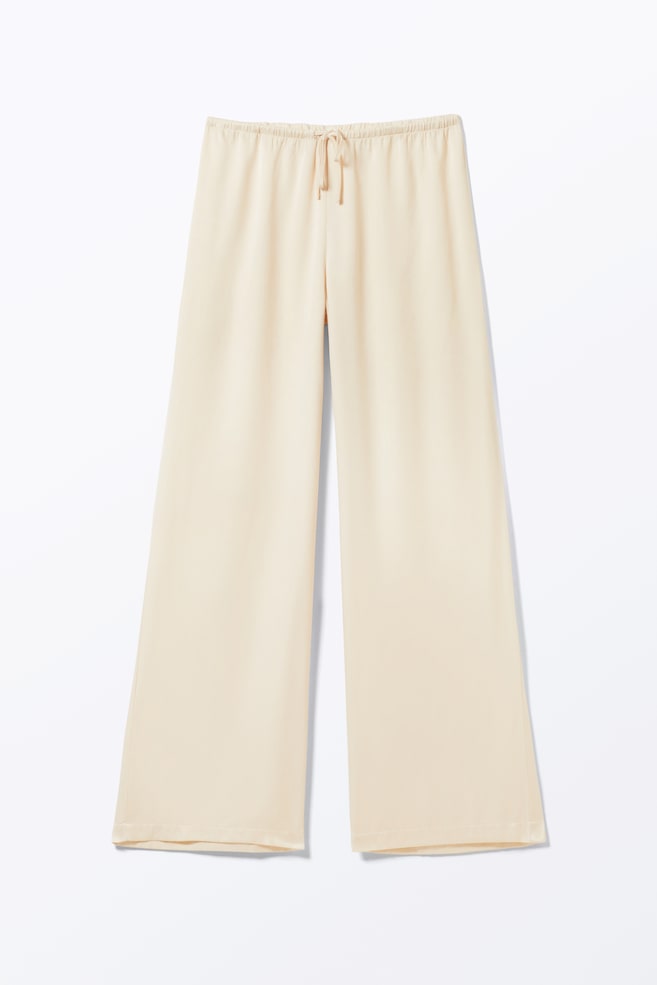 Pantalón holgado de tiro bajo con elástico - Blanco empolvado/Marrón oscuro - 1