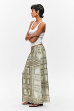 Khaki Green - Baroque Collage - Printed Low Rise Maxi Skirt - 2