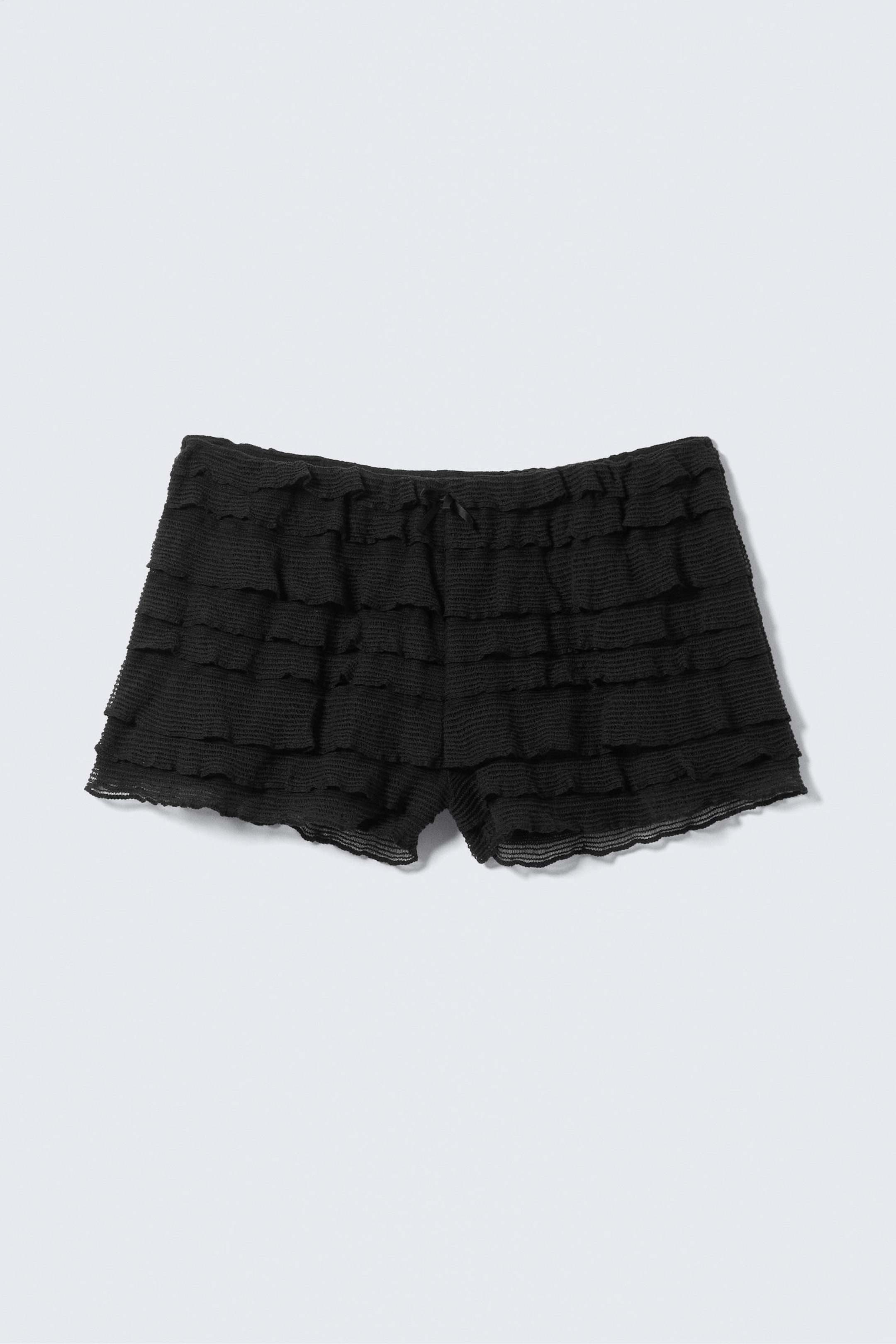 Black - Frilled Lace Mini Shorts - 4