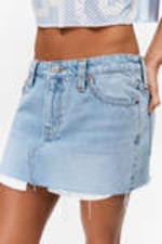 Fresh Blue - Light Blue - Low Rise Raw Hem Mini Denim Skirt - 1