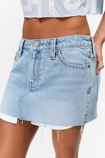 Fresh Blue - Light Blue - Low Rise Raw Hem Mini Denim Skirt - 1