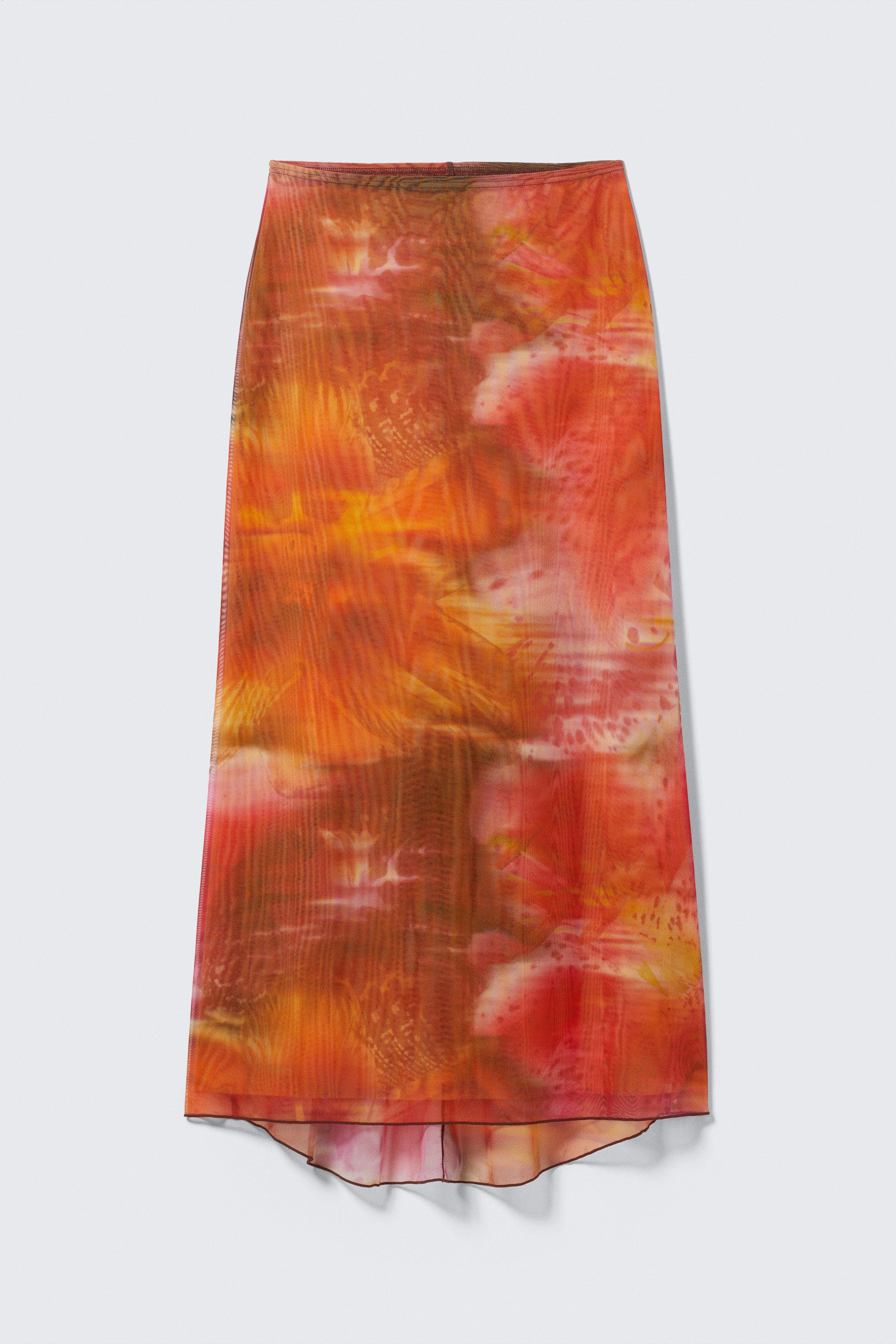 Orange/Red - Calypso Flower - Flowy High-Low Maxi Skirt - 0
