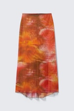 Orange/Red - Calypso Flower - Flowy High-Low Maxi Skirt - 0