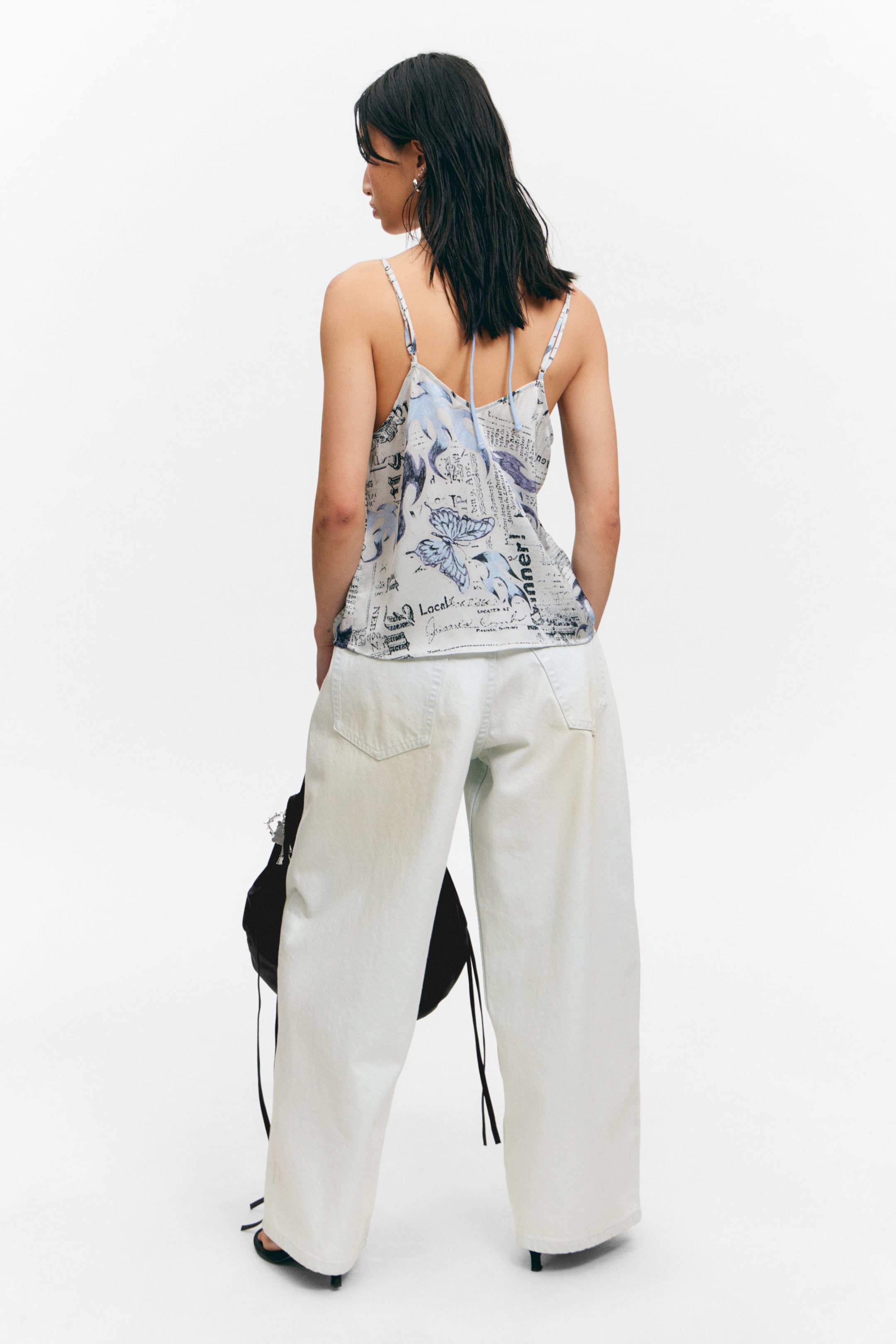 White Newspaper - Blue Flame - Lace-Trimmed Satin Camisole - 3