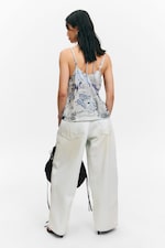White Newspaper - Blue Flame - Lace-Trimmed Satin Camisole - 3