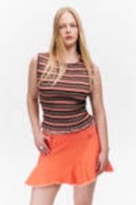 Light Red - Frayed Asymmetric Mini Twill Skirt - 2