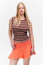 Light Red - Frayed Asymmetric Mini Twill Skirt - 2