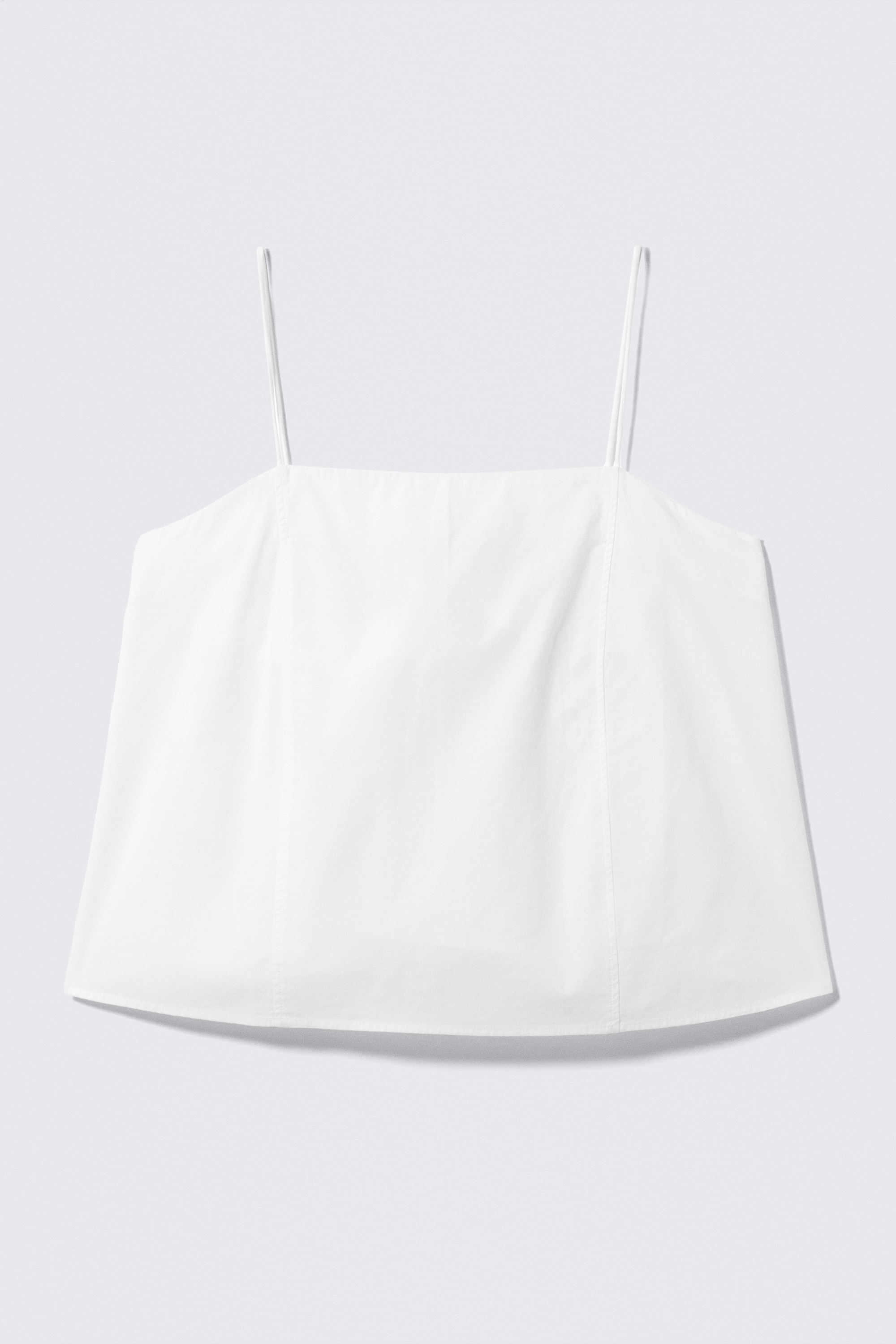 Drawstring Poplin Strap Top - White/Dark Brown/Light Red