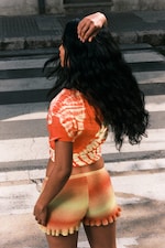 Orange & Yellow - Low Rise Dip-Dye Knitted Mini Shorts - 2