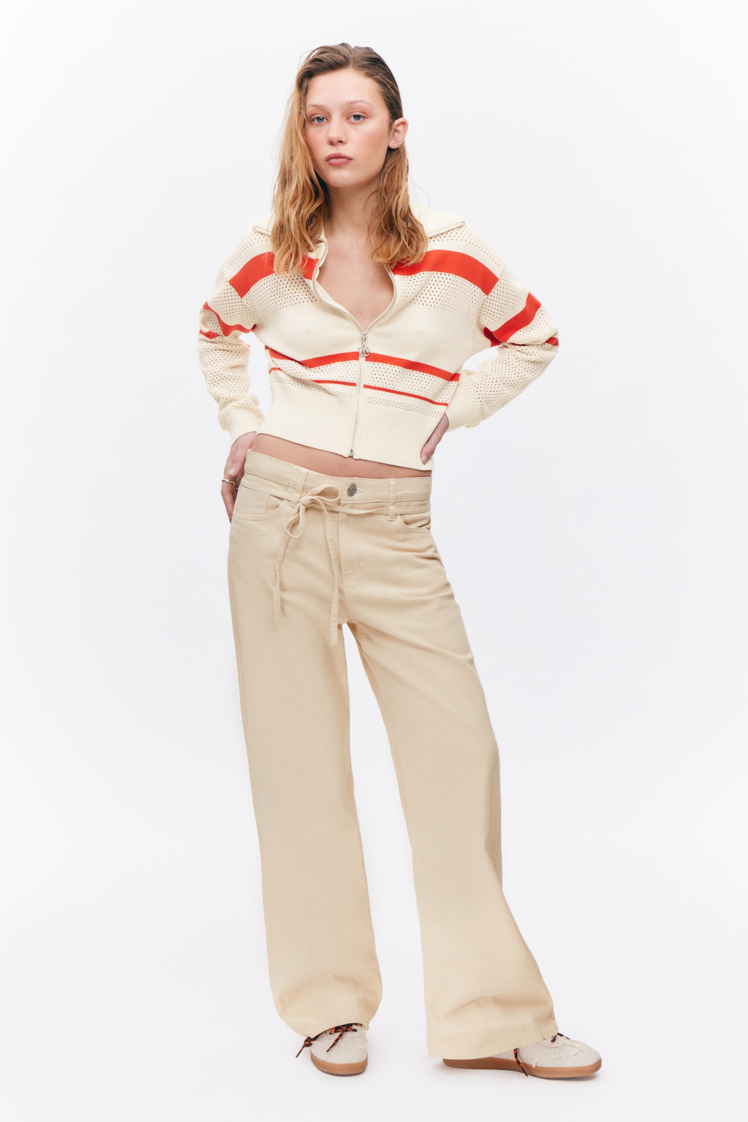 Low Waisted Relaxed Twill Trousers - Light Beige/Dusty Grey Overdye - 1