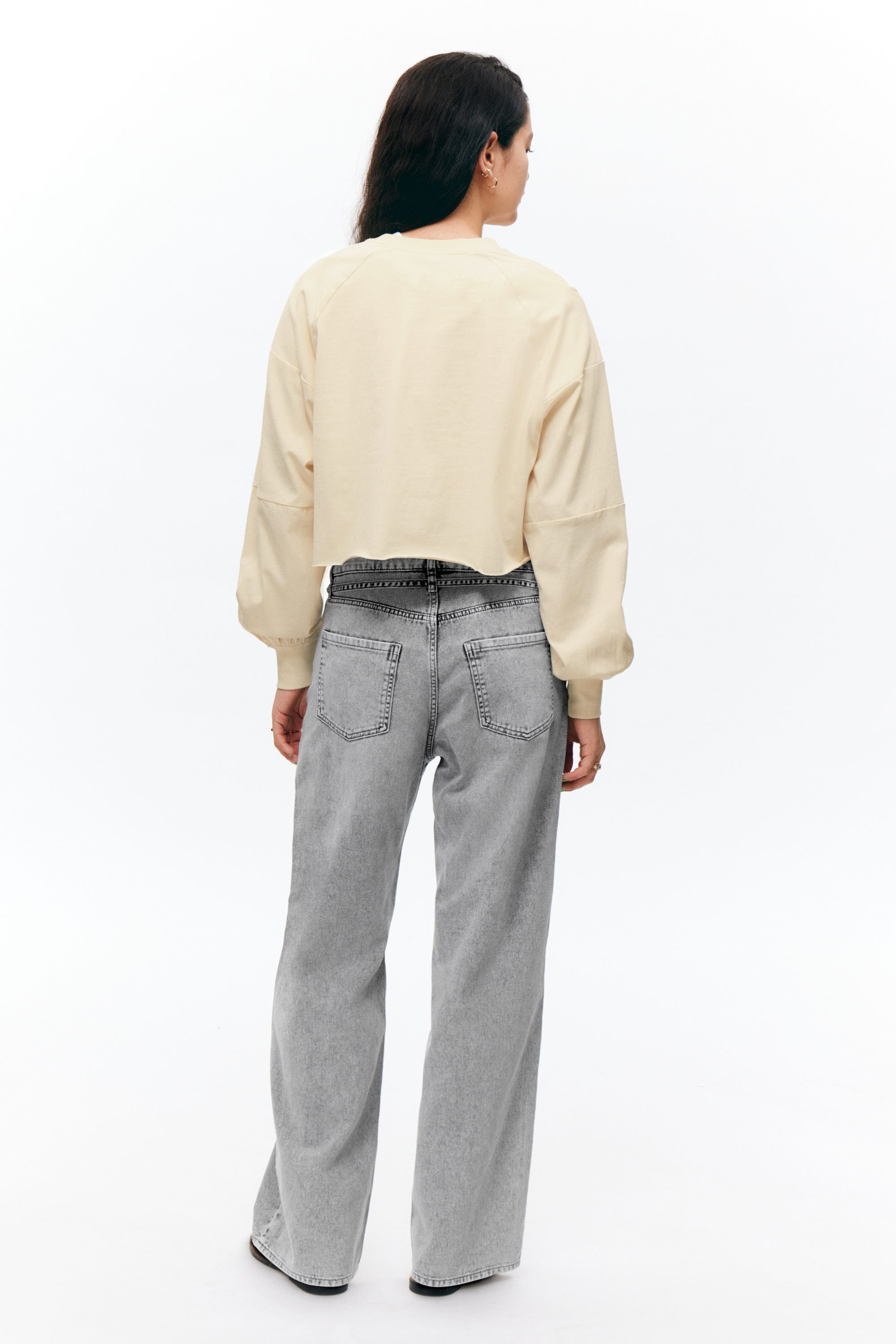Hellbeige - Kurz geschnittenes Langarmshirt - 2