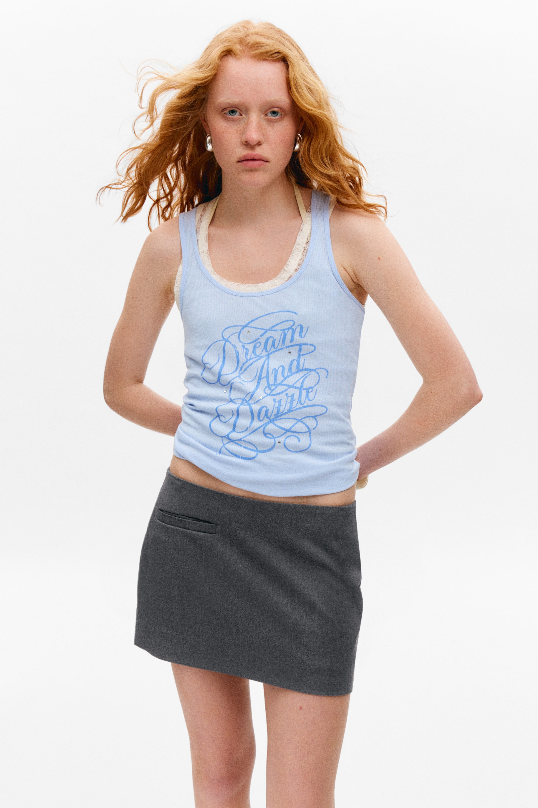 Dark Grey Melange - Low Waisted Mini Suiting Skirt - 1