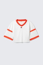 White/Red - Oversized Cropped Mesh T-shirt - 4