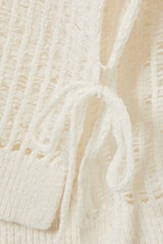 White - Loose Open-Knit Side Slit Sweater - 4