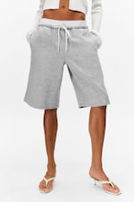 Grey Melange - Relaxed Low Rise Terry Bermuda Shorts - 1