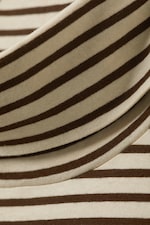 Beige & Dark Brown Stripes - Boxy Long-Sleeved Mock Turtleneck Top - 1