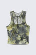 Dunkelgrau - Schmutzige Blumen - Tanktop aus Baumwolle mit Schnürung vorne - 4