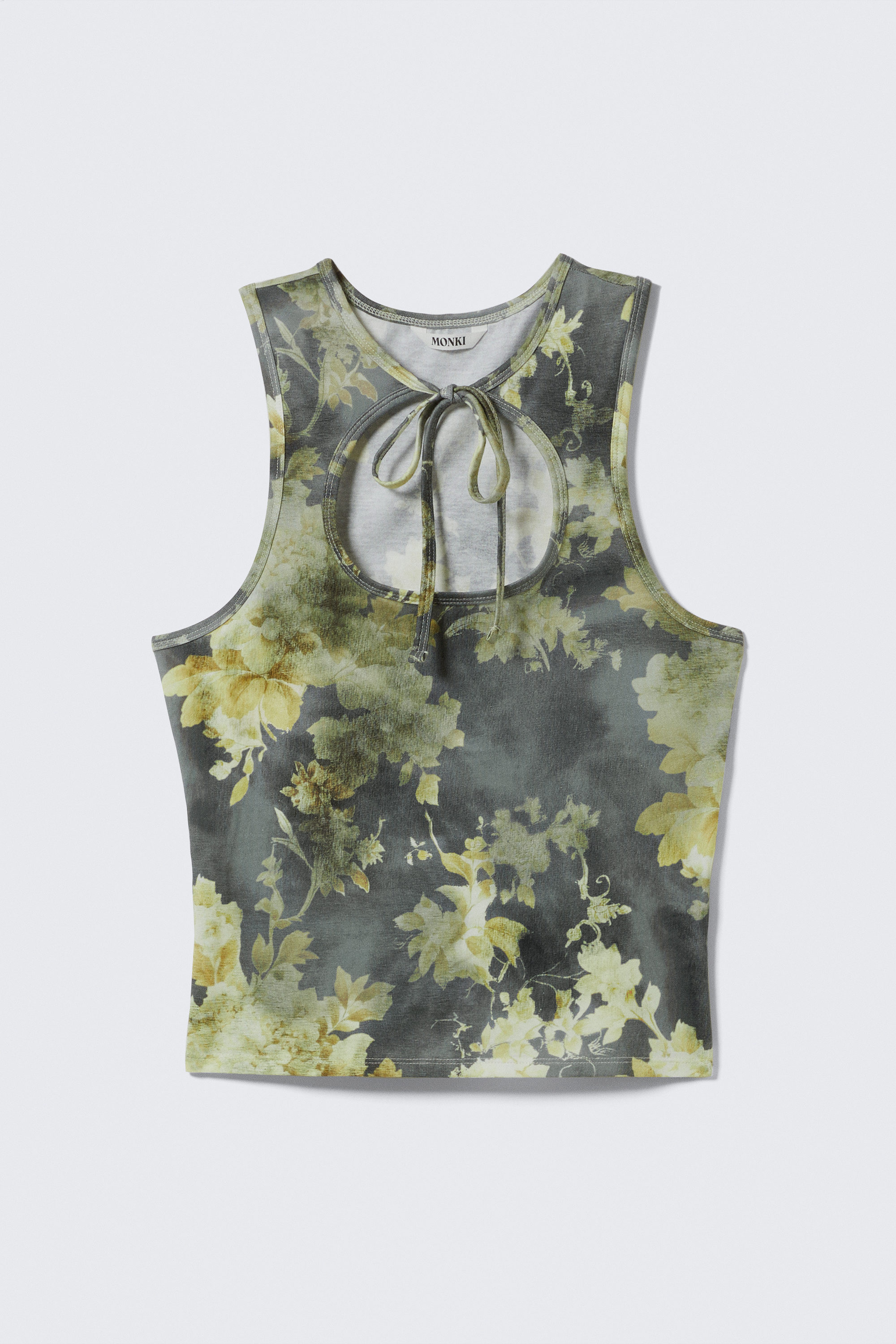 Dunkelgrau - Schmutzige Blumen - Tanktop aus Baumwolle mit Schnürung vorne - 4