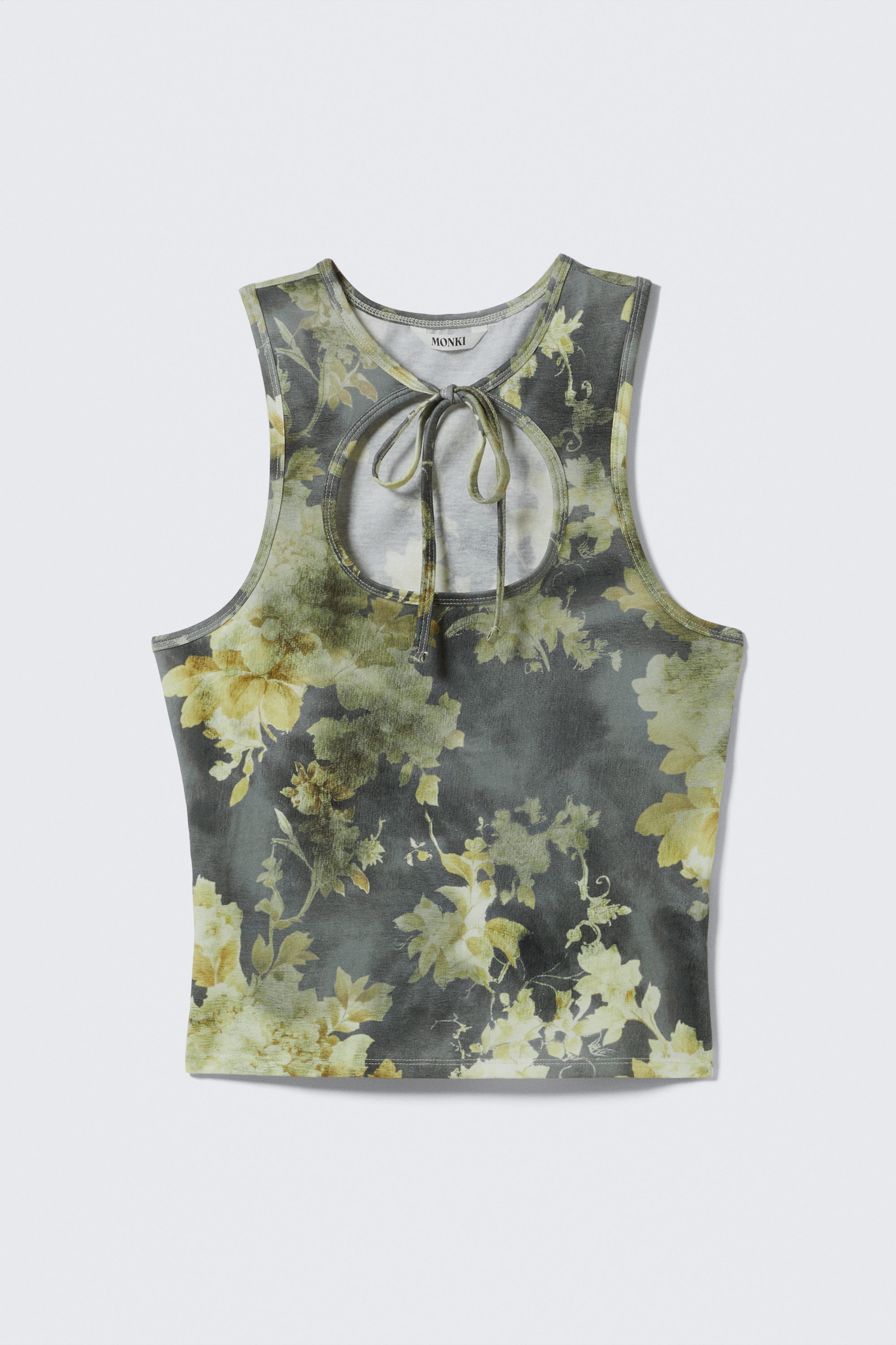 Dunkelgrau - Schmutzige Blumen - Tanktop aus Baumwolle mit Schnürung vorne - 0