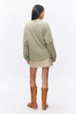 Light Khaki - Cosmic Echo - Long-Sleeved Double-Layered Oversized T-shirt - 2