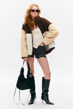 Brown/White/Yellow - Loose Fleece Zip Jacket - 0