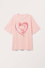 Light Pink - Snake Heart - Oversized Cotton T-shirt - 4