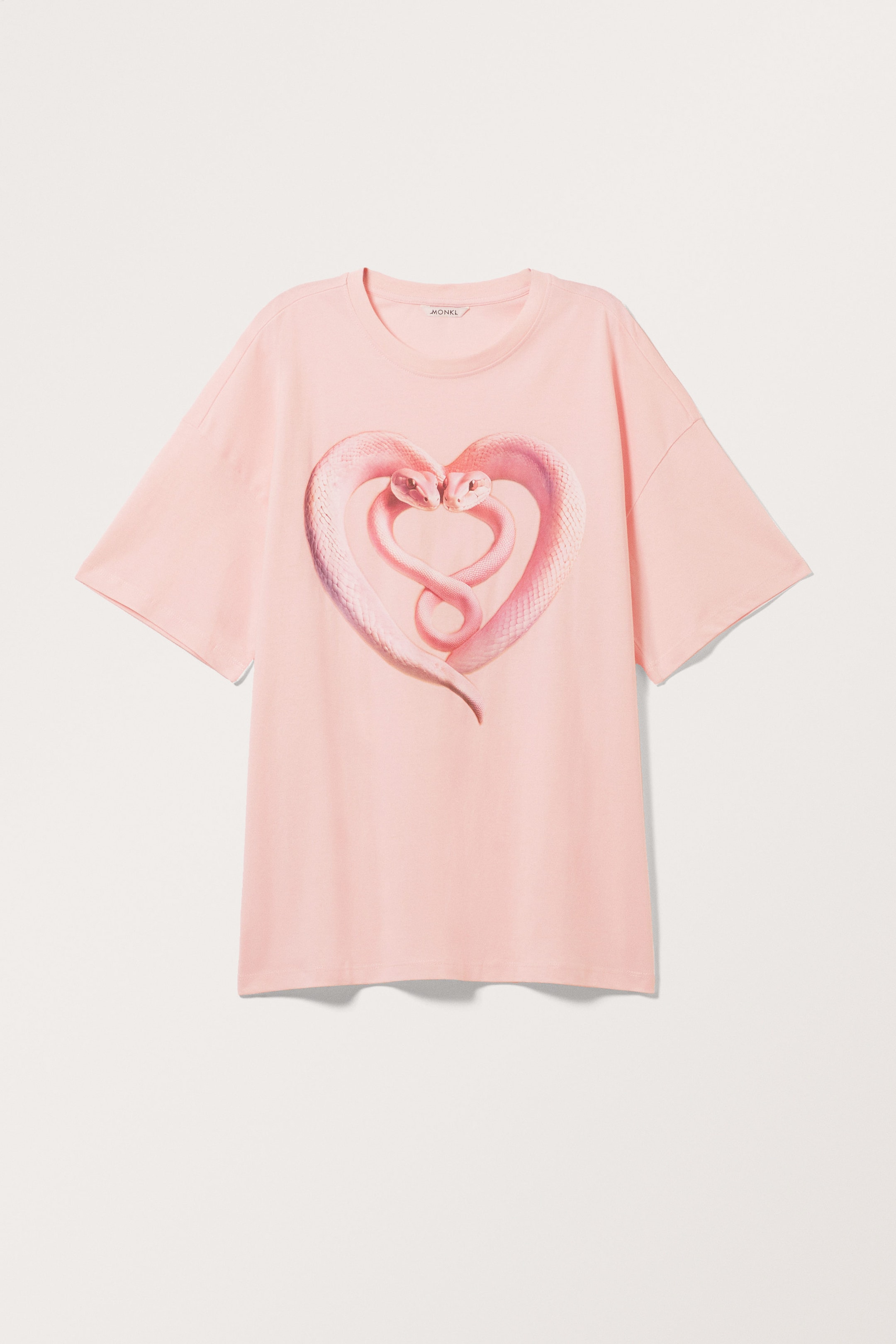 Light Pink - Snake Heart - Oversized Cotton T-shirt - 0