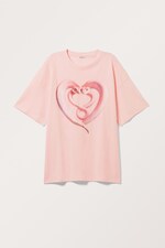Light Pink - Snake Heart - Oversized Cotton T-shirt - 0