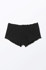 Black - Ribbed Frilled Mini Shorts - 0