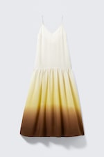 White/Yellow/Brown - Gradient - Tiered Printed Cotton Maxi Dress - 4