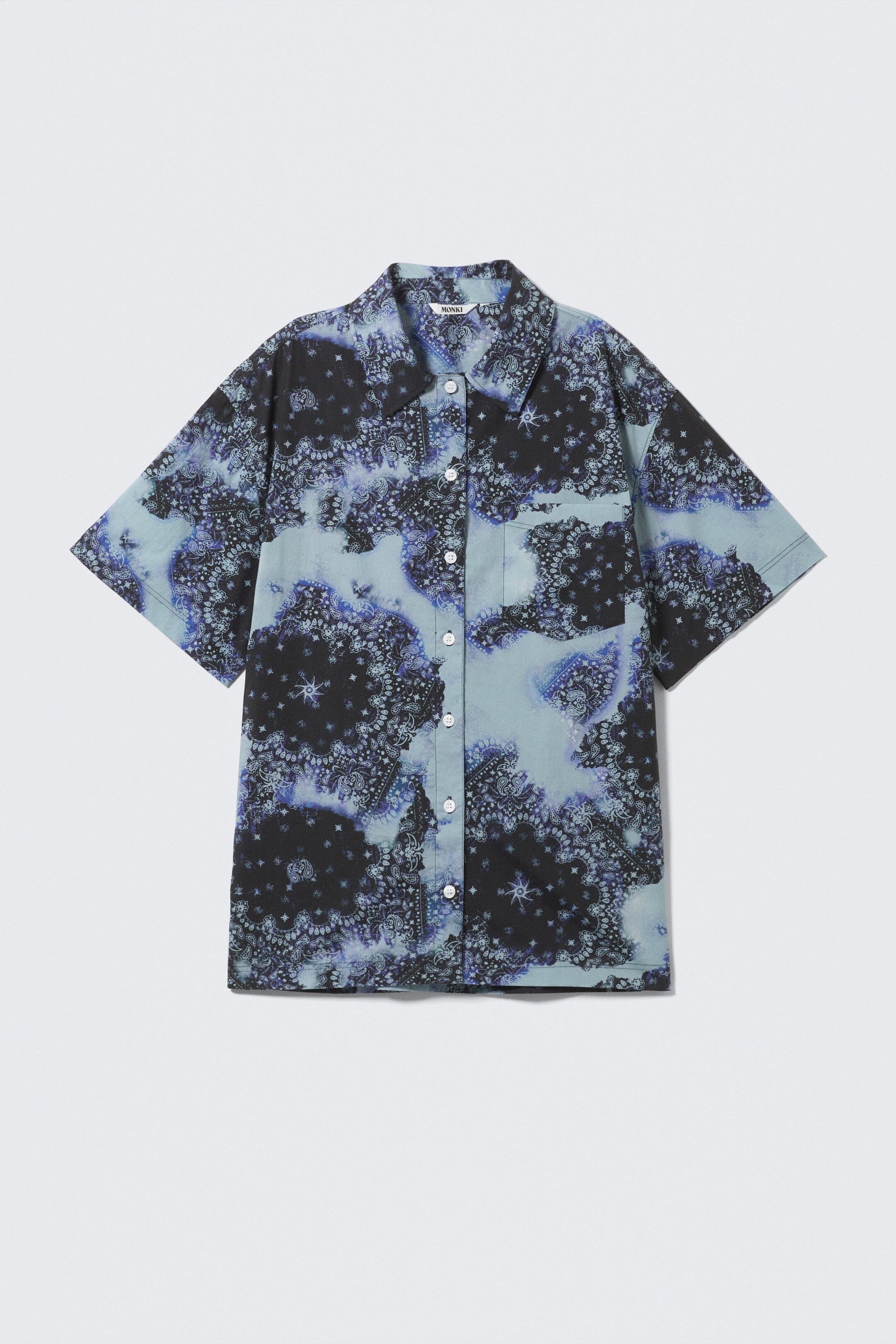 Blue Abstract Paisley - Oversized kortärmad skjorta i bomullspoplin - 0