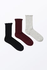 Black/Dark Red/Grey - 3-pack Frill Socks - 0