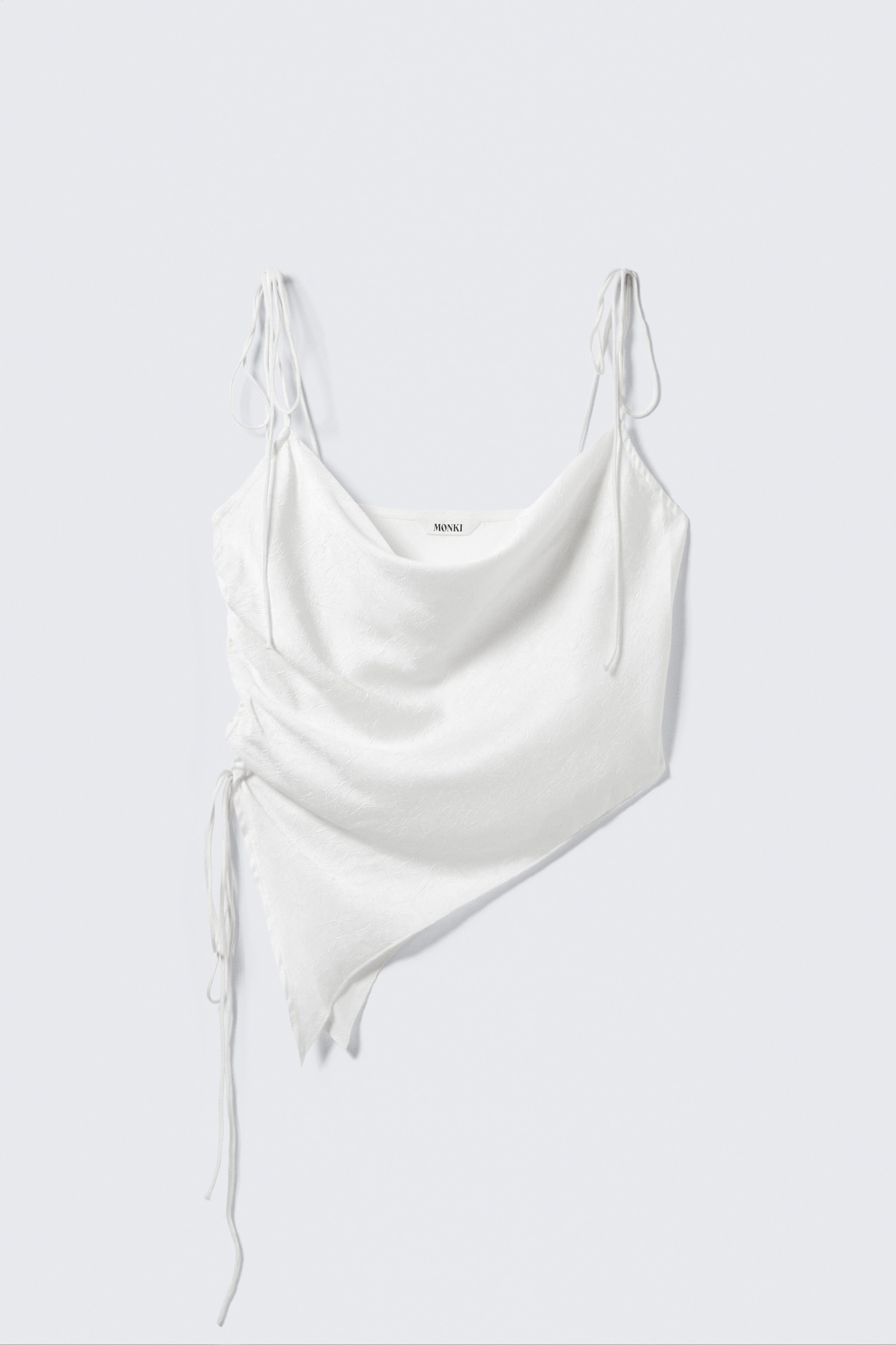 Asymmetric Satin Strap Top - White/Dark Brown - 2