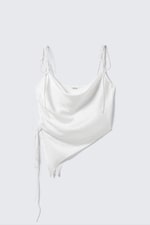 Weiß - Asymmetrisches Satin-Trägertop - 4