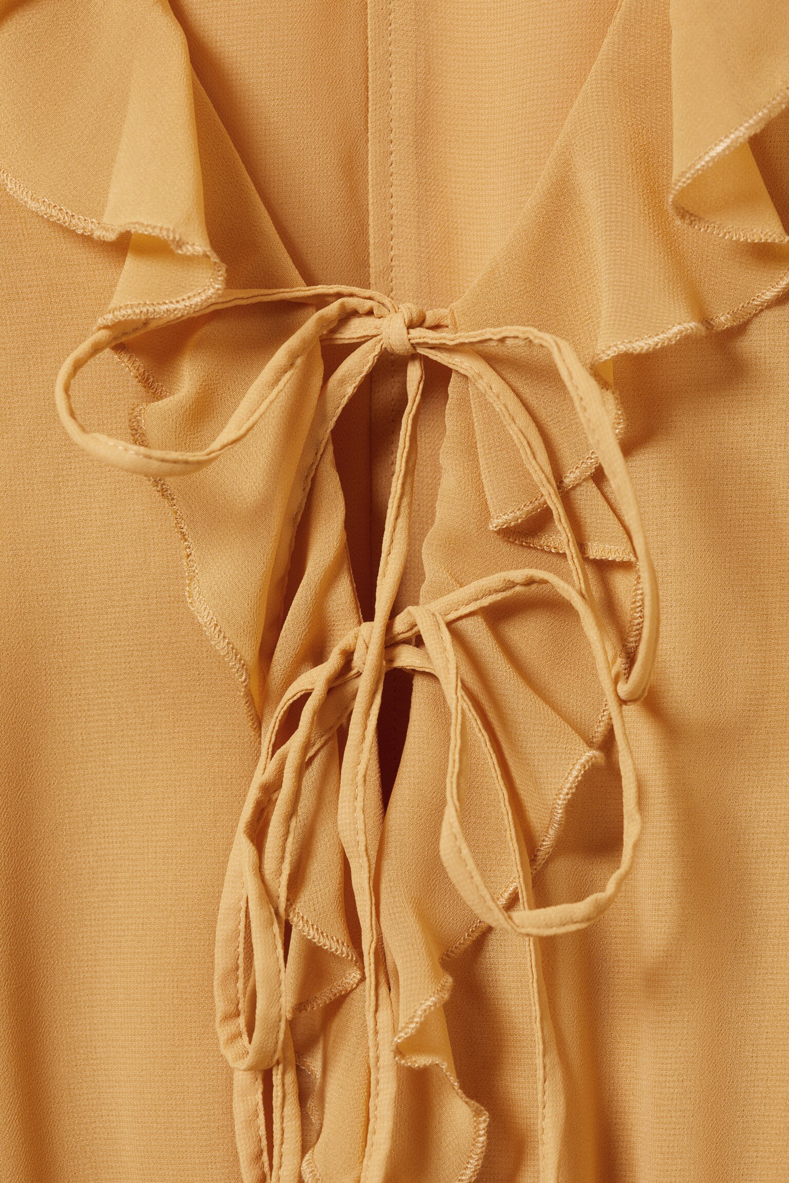 Frilled V-neck Mini Dress - Mustard Yellow/Dark Brown - 5