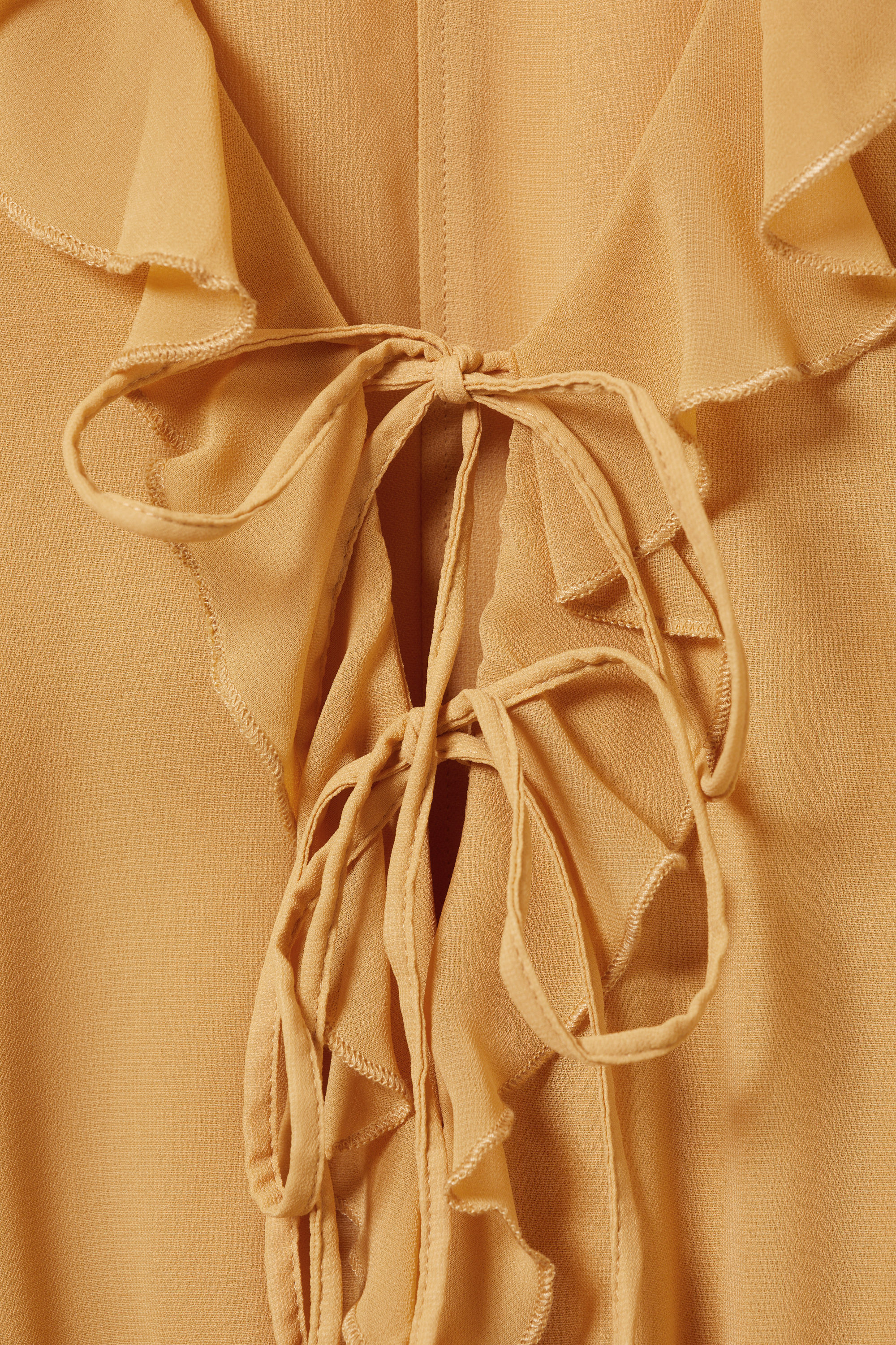 Mustard Yellow - Frilled V-neck Mini Dress - 5