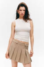 Dusty Beige - Low Pleated Mini Skirt - 1